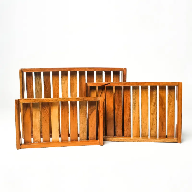 3-Piece Acacia Wood Serving Tray Set | Handle-Equipped Breakfast, Coffee & Tea Trays 1