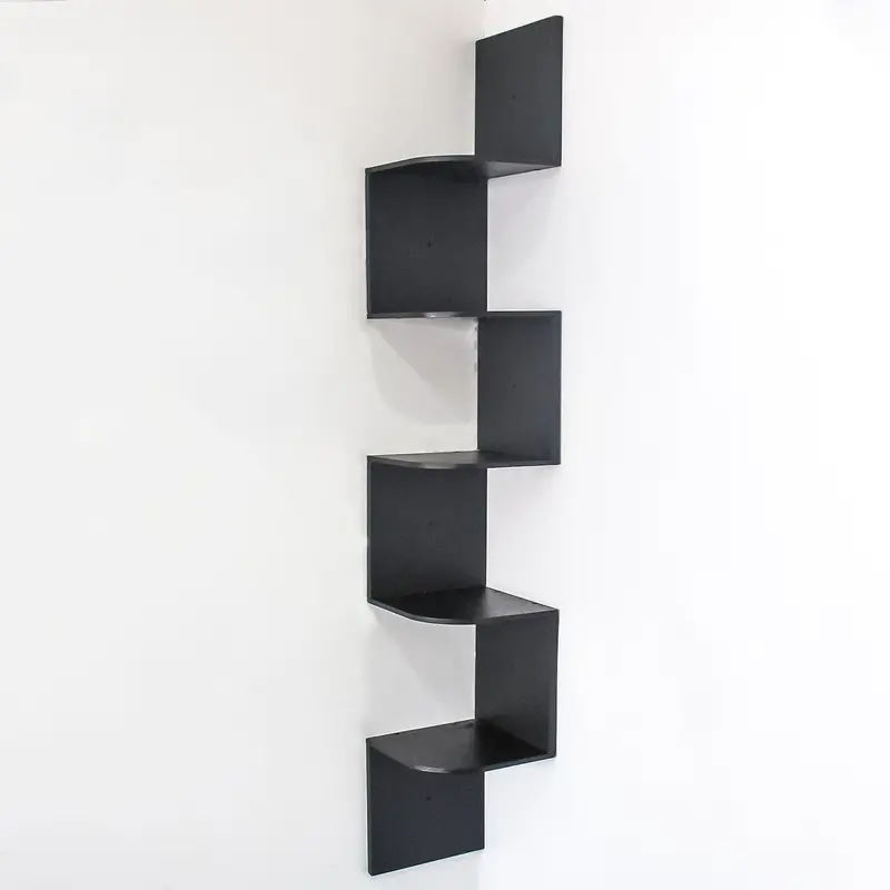 5-Tier Corner Floating Shelf – Sleek Black Modern Wall Organizer 1