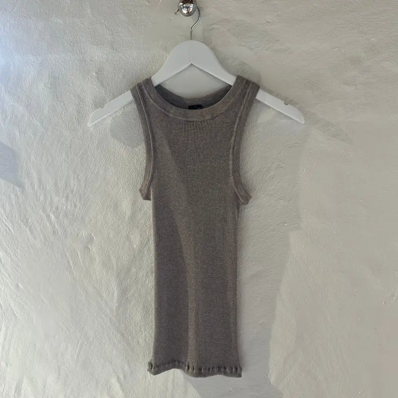 Americana Beige Ribbed Cotton Tank Top, Style 7165 1