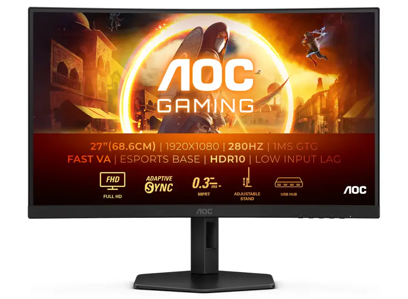 Aoc C27G4Zxu 27-Inch Full Hd Curved Gaming Monitor – 280Hz Ultra-Fast Refresh, 0.3Ms Gtg 1