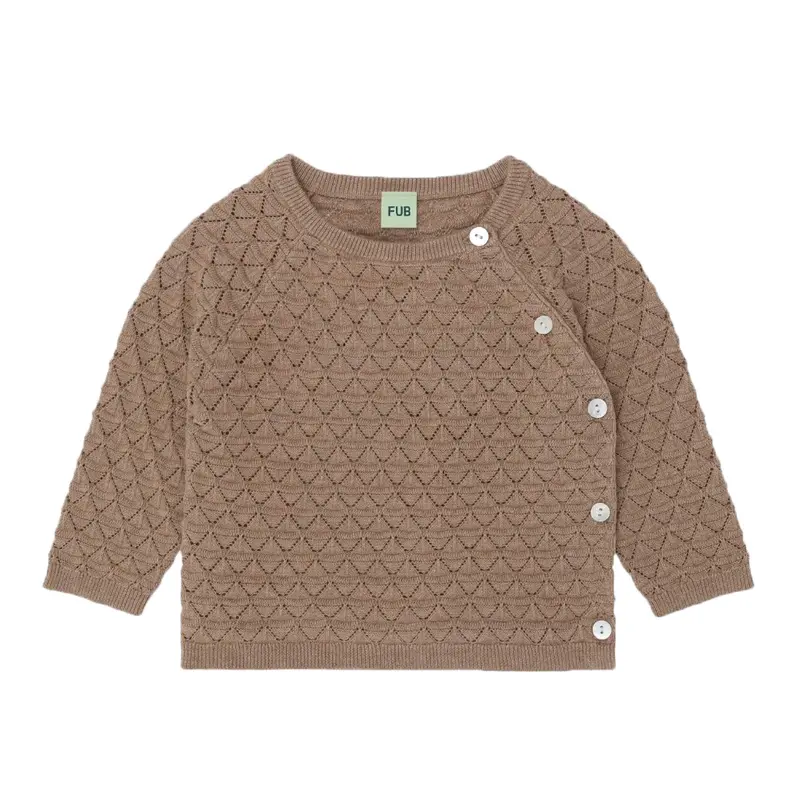Baby Pointelle Cardigan In Camel Melange 1