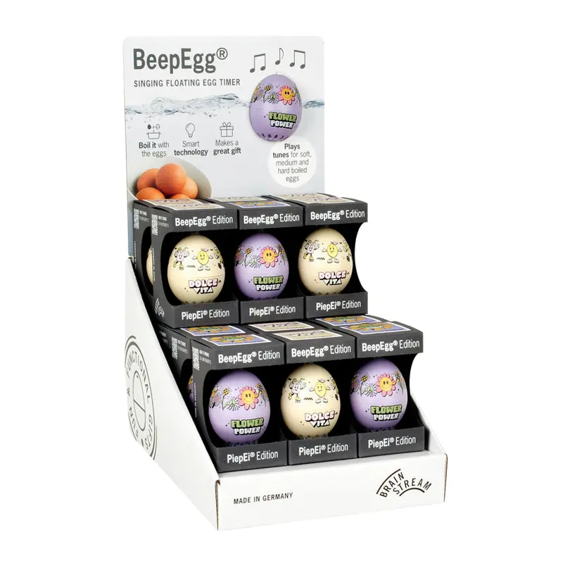 Beepegg Musical Egg Timer Set – Flower Dance & Dolce Vita Themes, 18-Piece Display Assortment, 4.5 × 5.5 Cm Each 1