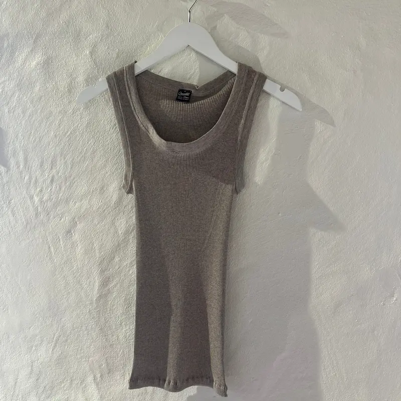 Beige American Cotton Ribbed Tank Top (Style 7166) 1