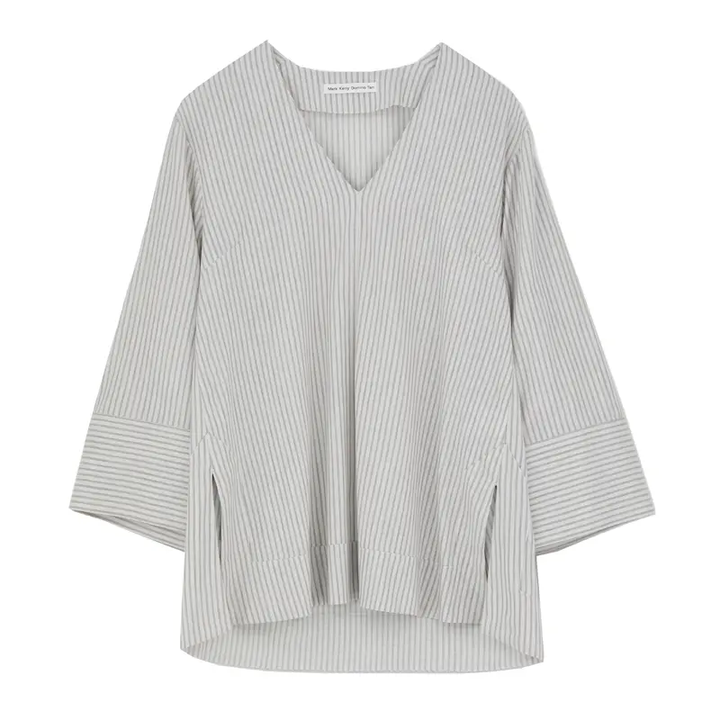 Belia Striped Cotton Shirt In Ivory And Charcoal 1