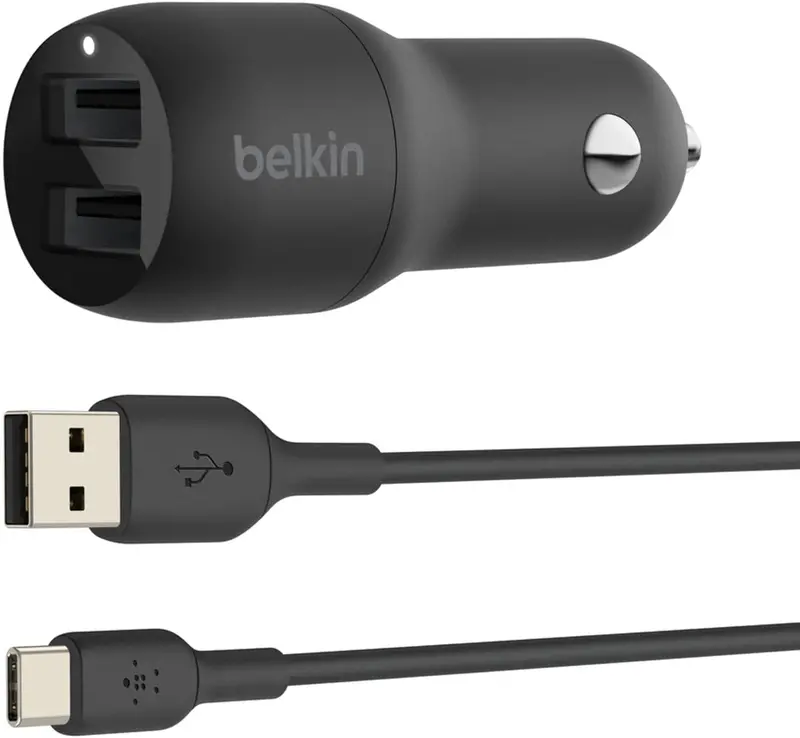Belkin 24W Dual-Port Usb-A Car Charger With Integrated Usb-A To Usb-C Cable – Cce001Bt1Mbk 1