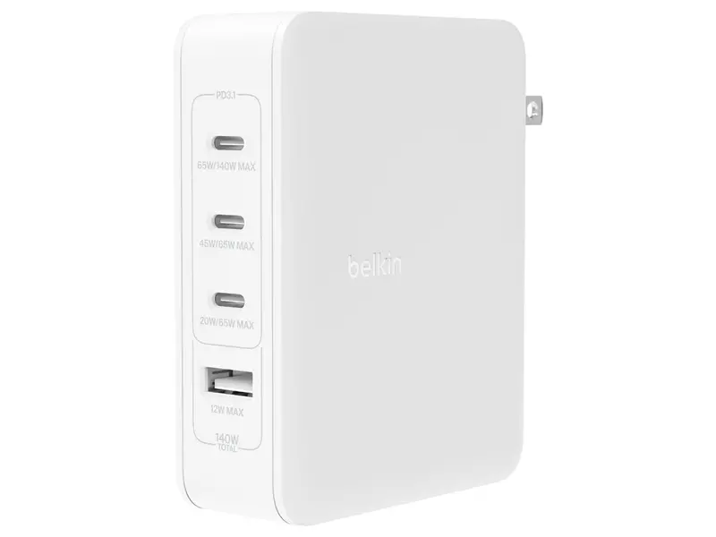 Belkin Wch014Btwh: 140W 4-Port Gan Wall Charger – Ultra-Fast Charging For Multiple Devices 1