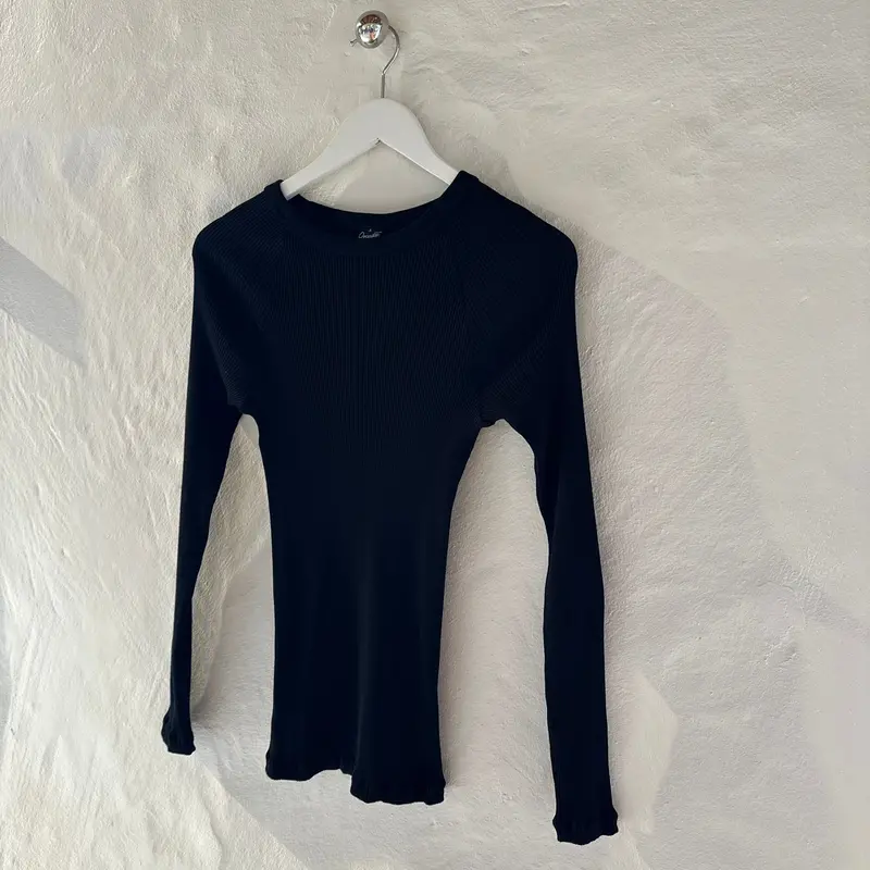 Black American Cotton Long-Sleeve Ribbed Blouse (Style 7161) 1