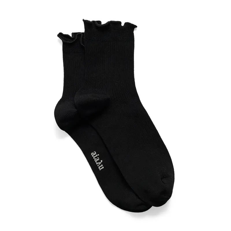 Black Cotton Frill-Trimmed Ankle Socks 1