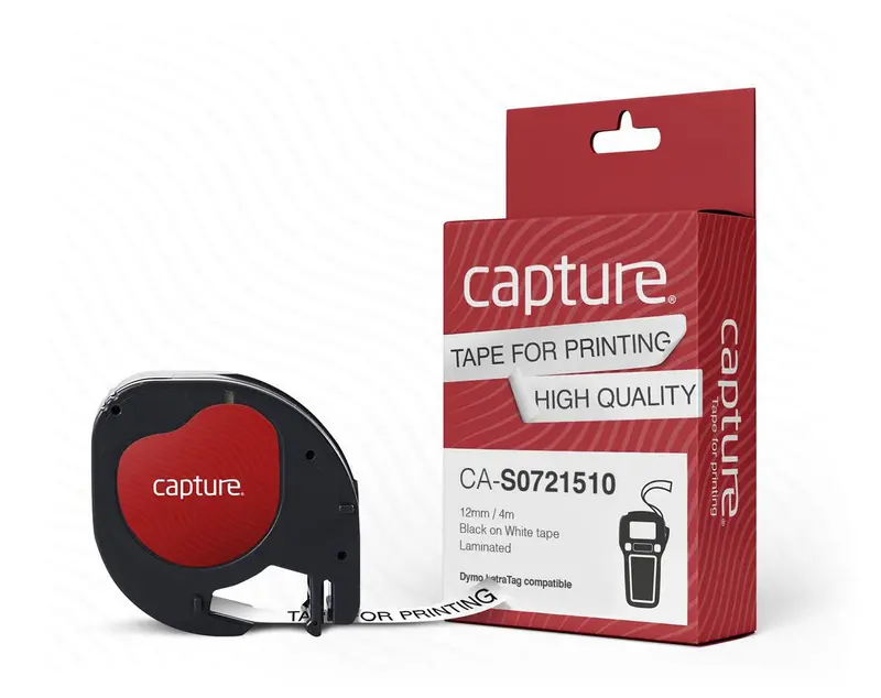 Capture Ca-S0721510: 12Mm × 4M Black-On-White Paper Label Tape 1