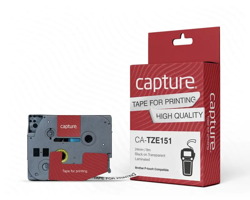 Capture P-Touch 24Mm × 8M Black-On-Transparent Label Tape – Compatible With Tz Series Printers 1