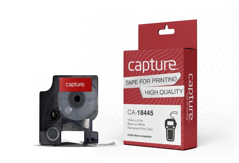 Capture Rhino-Compatible 19Mm × 5.5M Permanent Black-On-White Vinyl Label Tape (Ca-18445) 1