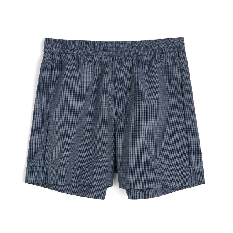 Casual Navy-Check Linen Shorts 1