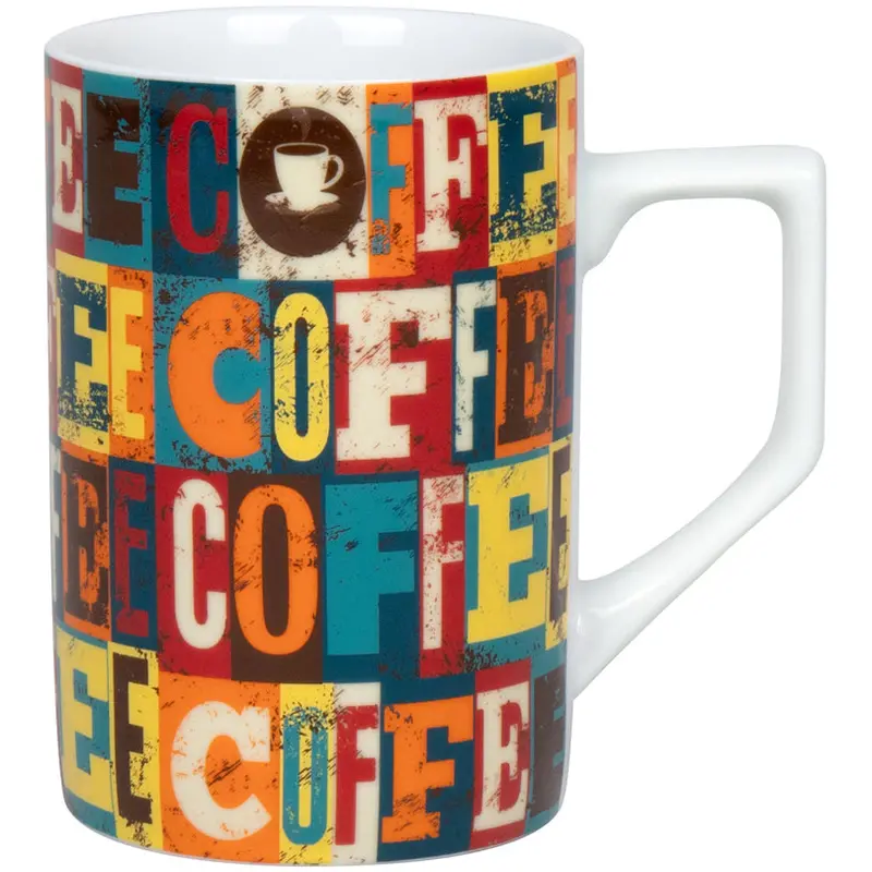 Ceramic Coffee Mug With Geometric Coffee Pattern – 305 Ml, 7.3 Cm Diameter × 10.5 Cm Height 1