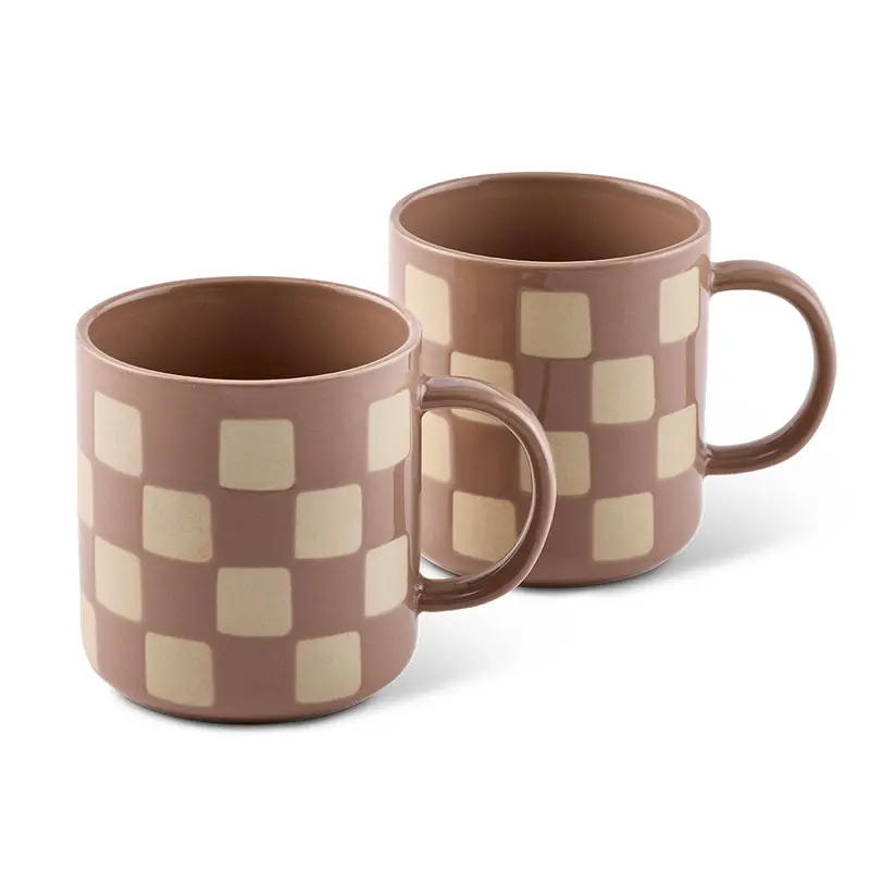 Checkered Design Coffee Mugs – 2-Pack (400Ml Each) 1