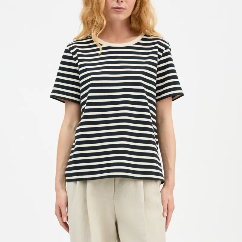 Classic Navy And Off-White Striped Tee By Marron 1