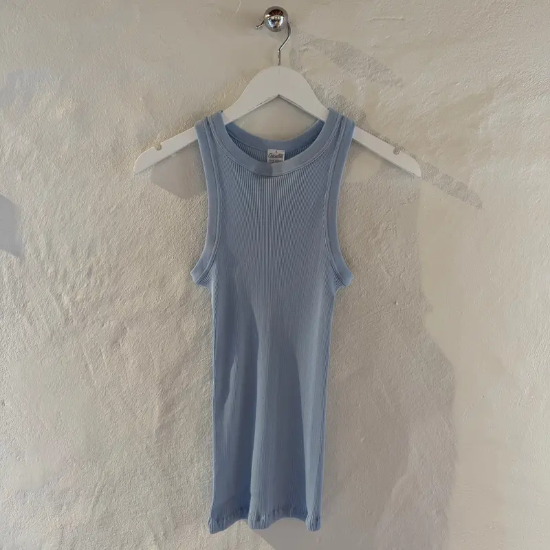 Cotton Americana-Style Ribbed Top In Aqua (Style 7165) 1
