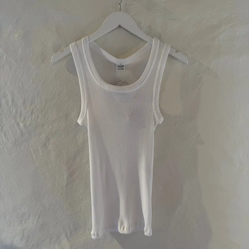 Cotton Ribbed Tank Top In White (Style 7166) 1
