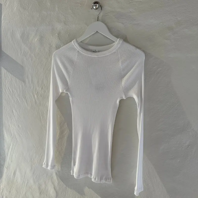 Cotton White Long-Sleeve Ribbed Blouse, Style 7161 1