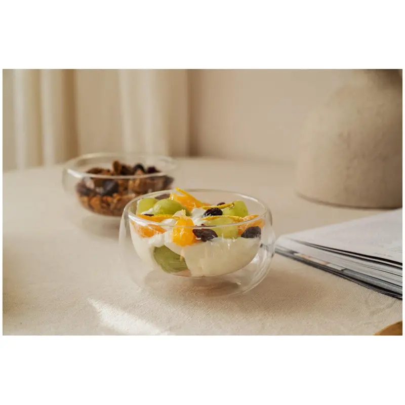 Double-Wall Dessert Cup Set With Bamboo Spoon – 2-Piece Pack, 12 Cm Diameter × 6 Cm Height, 280 Ml Each 1