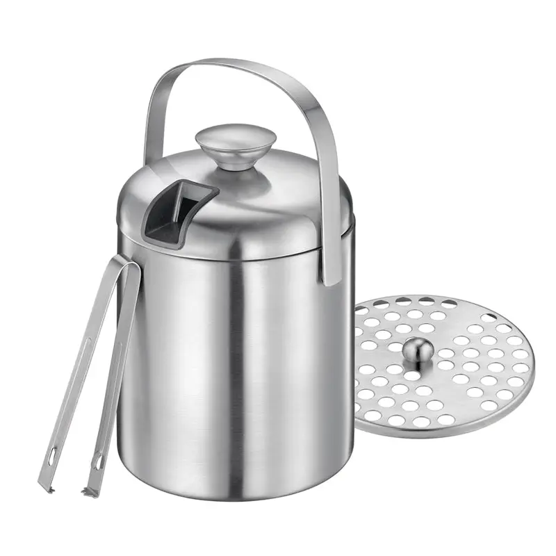 Double-Walled Ice Bucket With Tongs – 'Freddo' Series, 14 Cm Diameter × 19 Cm Height, 1.3 L Capacity 1