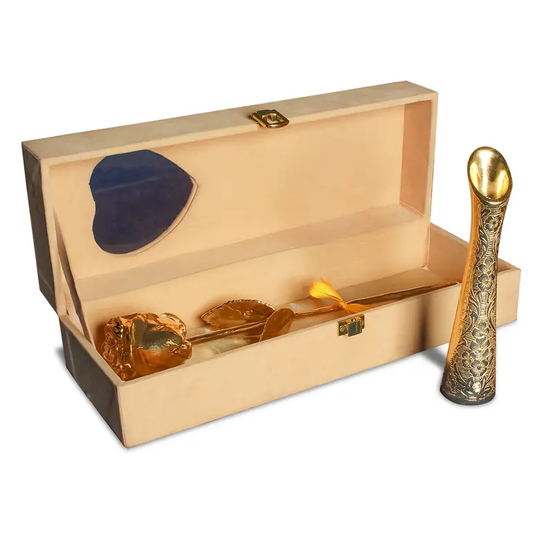 Elegant Gold-Tone Rose Vase – Luxury Gift Set With Velvet Presentation Box 1