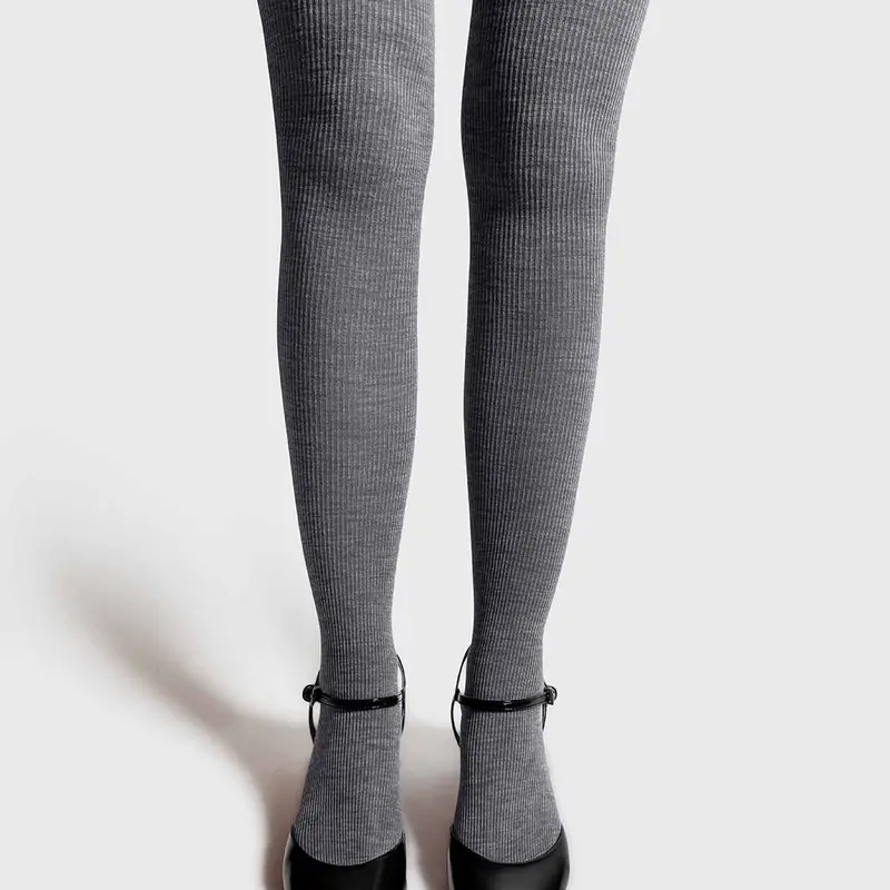 Fine Merino Wool Ribbed Leggings In Light Grey 1