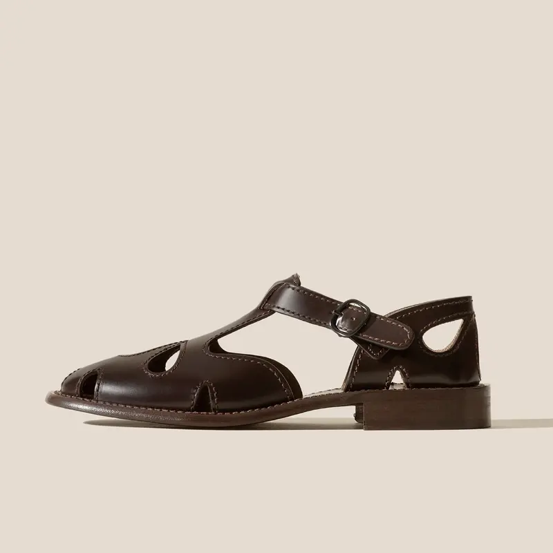 Floreta Leather Sandals In Dark Brown 1