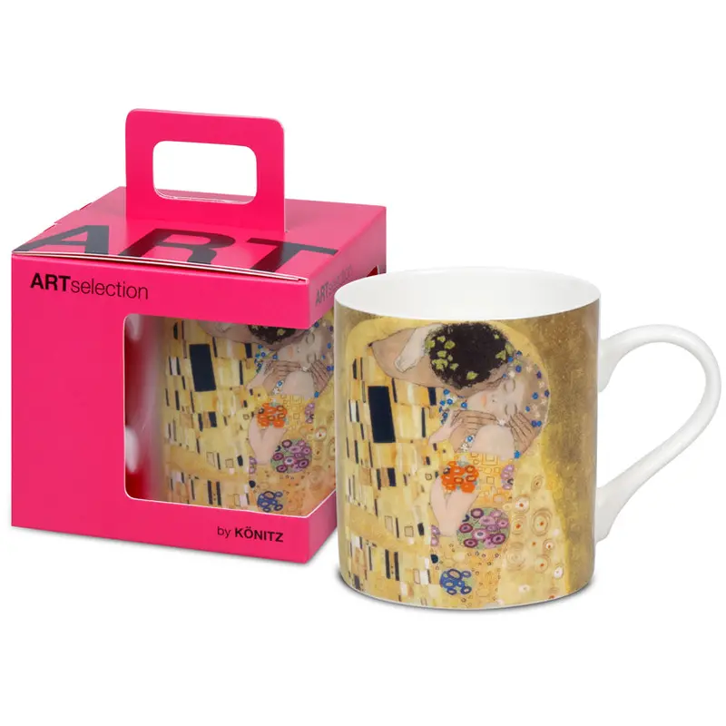 Gift-Boxed Ceramic Mug – Gustav Klimt'S Der Kuss I Art Reproduction (400 Ml, Ø8.8X9.2 Cm) 1