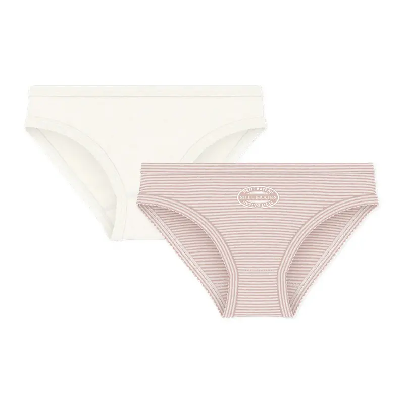 Girls' Solid & Light Pink Striped Cotton Leggings (2-Pack) 1