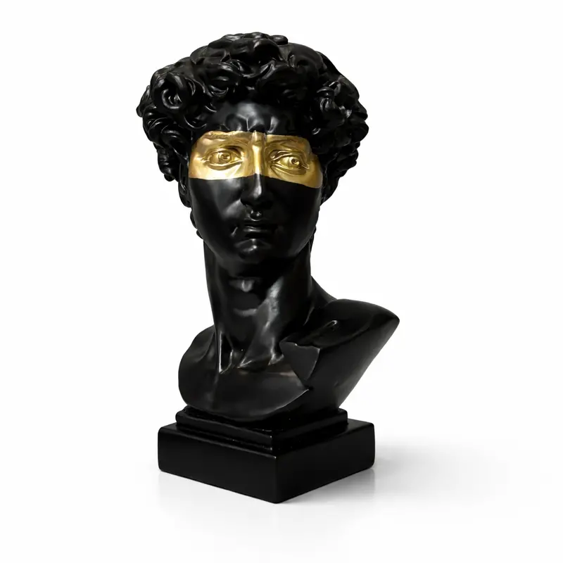 Gold-Embellished David Bust Sculpture – Abstract Contemporary Art Piece For Living Rooms And Offices 1