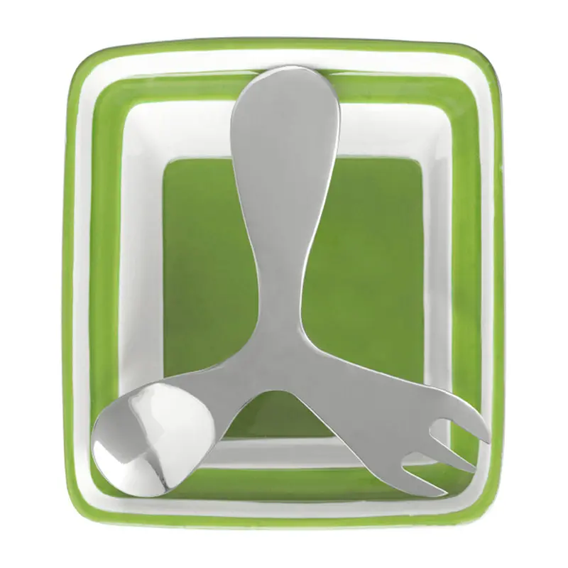Green Stoneware Snack Bowl With Stainless Steel Cutlery 1