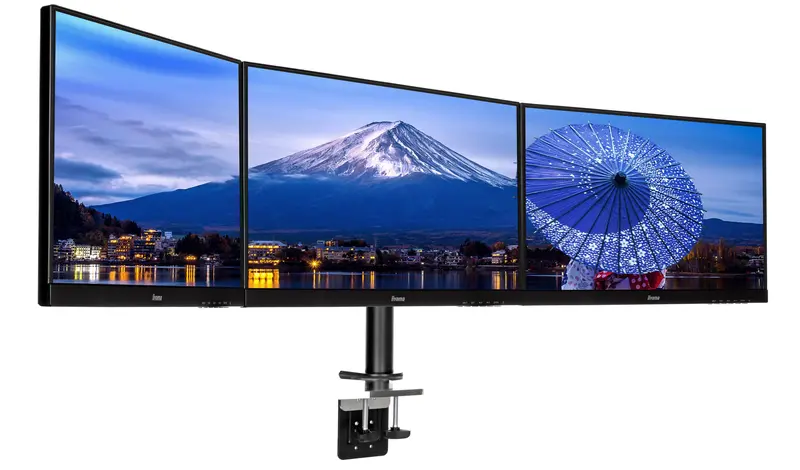 Iiyama Ds1003C-B1 Triple Monitor Arm For 10"–27" Screens – Adjustable Multi-Display Stand 1