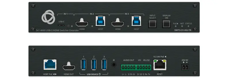 Kramer Swt3-31-Hu-Tr 3X1 Usb-C/Hdmi Switcher Extender With 4K60 Support 1