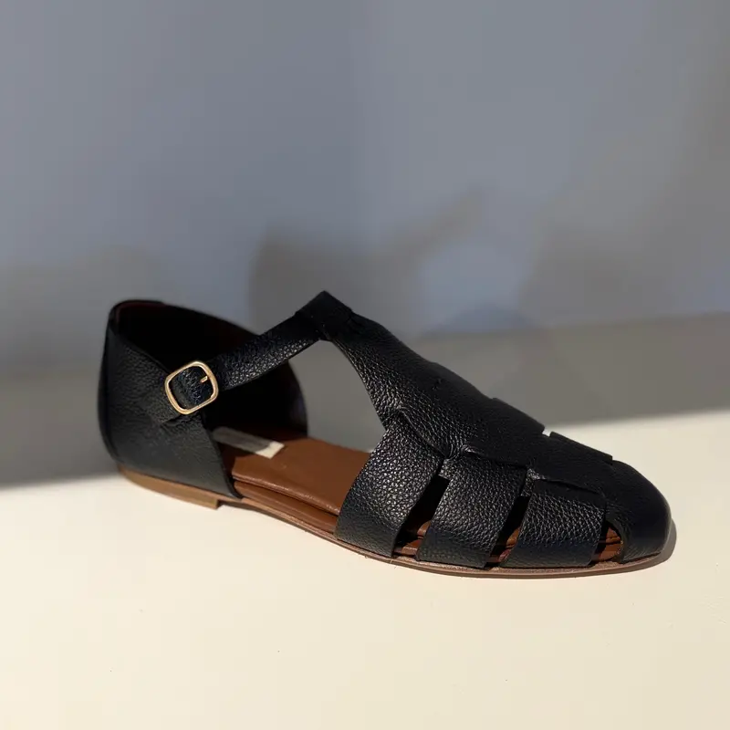 Lain Pebbled Calf Leather Sandals In Classic Black 1