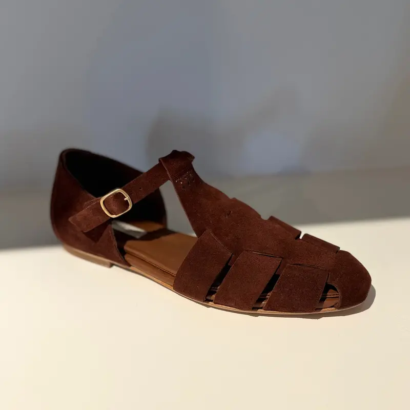 Lain Suede Calf Leather Slide Sandals In Warm Chocolate 1