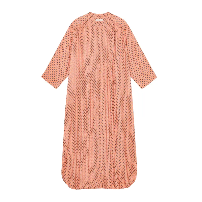 Laurella Floral Shirtdress – Peach & Blue Print 1