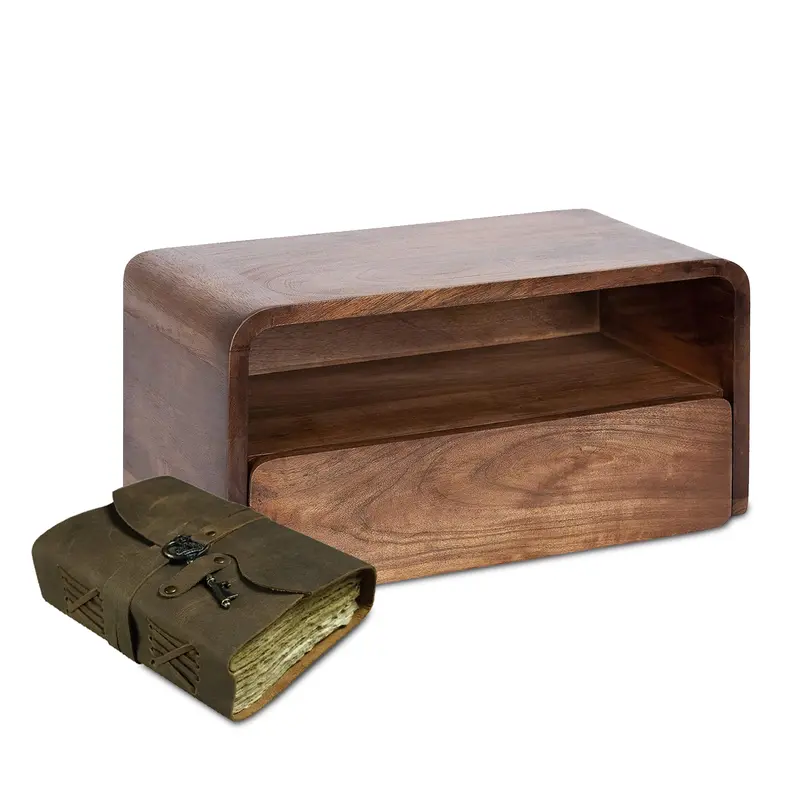 Leather-Bound Journal + Wooden Floating Drawer — Stylish Desk Or Wall Combo 1