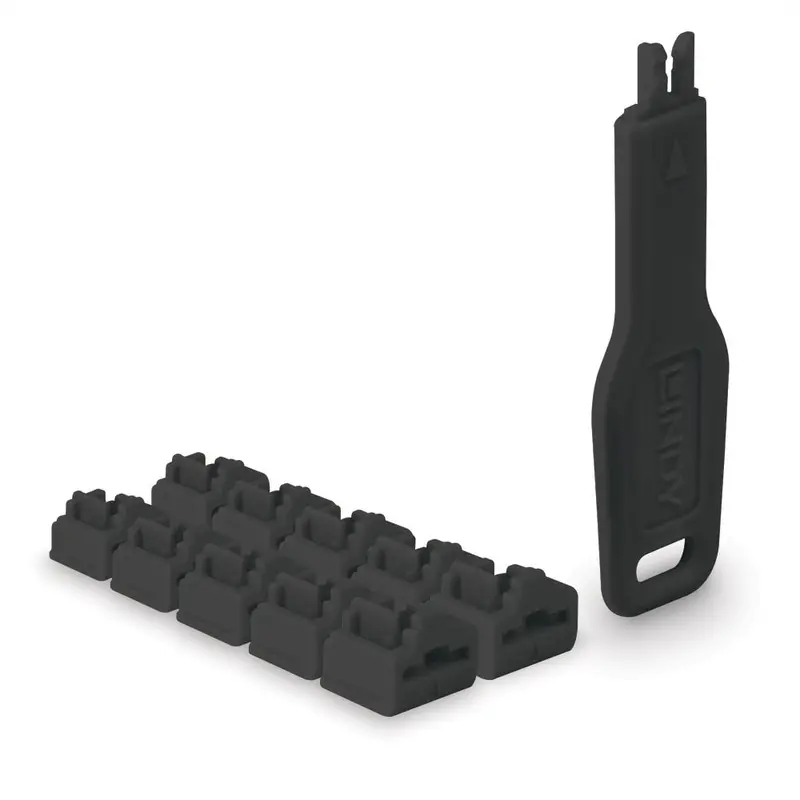 Lindy Black Rj45 Port Blocker Set: 10 Locks + 1 Master Key | Model 47891 1