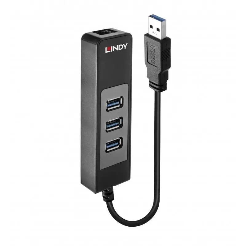 Lindy Usb 3.0 Hub + Gigabit Ethernet Adapter — Dual-Function Docking Solution | Model 43176 1