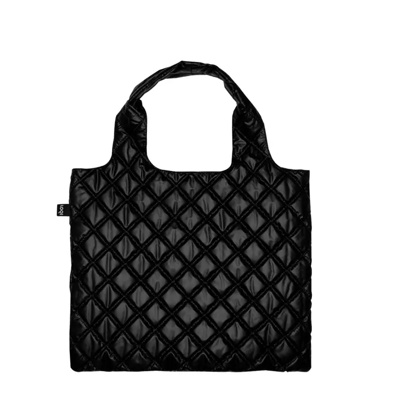 Metallic Black Puffy Reusable Shopping Bag, 45 × 38 × 57Cm Expandable Base 1