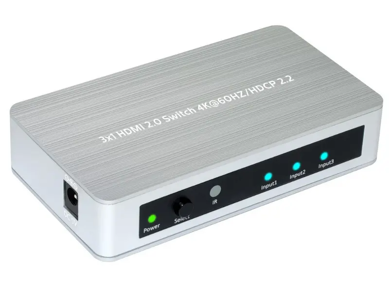 Microconnect Slim 3X1 Aluminum Hdmi 2.0 Switcher – 4K@60Hz, Hdcp 2.2 (Mc-Hmsw301B) 1