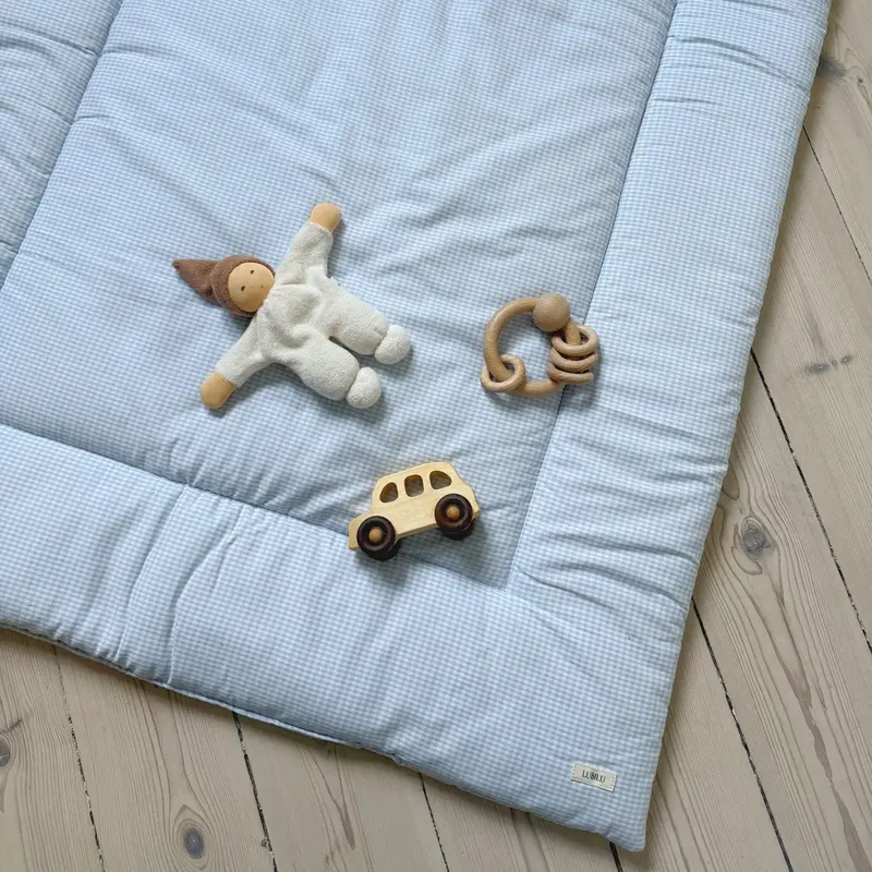 Mini Check Playmat In Soft Blue 1