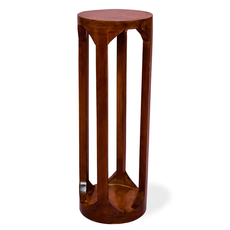 Modern Round Wooden Display Table – Walnut-Finished Home Accent Furniture 1