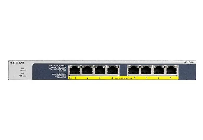 Netgear Gs108Pp-100Eus: 8-Port High-Power Gigabit Poe+ Unmanaged Switch Featuring Flexpoe (123W) 1