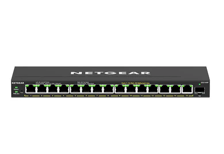 Netgear Gs316Ep-100Uks 16-Port Gigabit Poe+ Plus Switch With Sfp (180W) 1