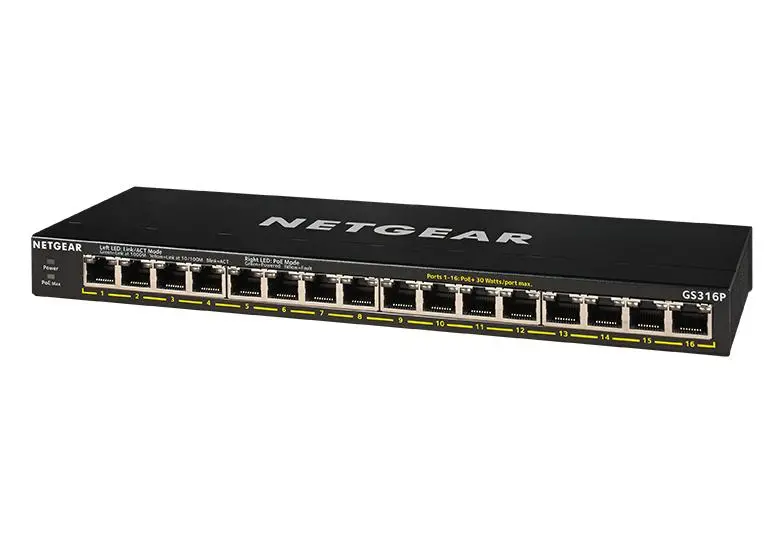 Netgear Gs316P-100Eus 16-Port Gigabit Unmanaged Poe+ Switch 1