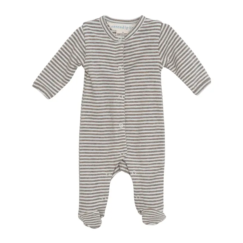 Newborn Organic Cotton Romper – Taupe & Off-White Stripe 1