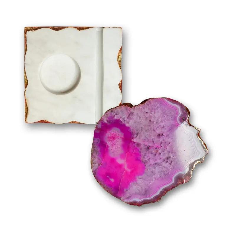 Pink Agate Marble Coasters – Artisan-Made Candle Holders For Elegant Tablescapes 1