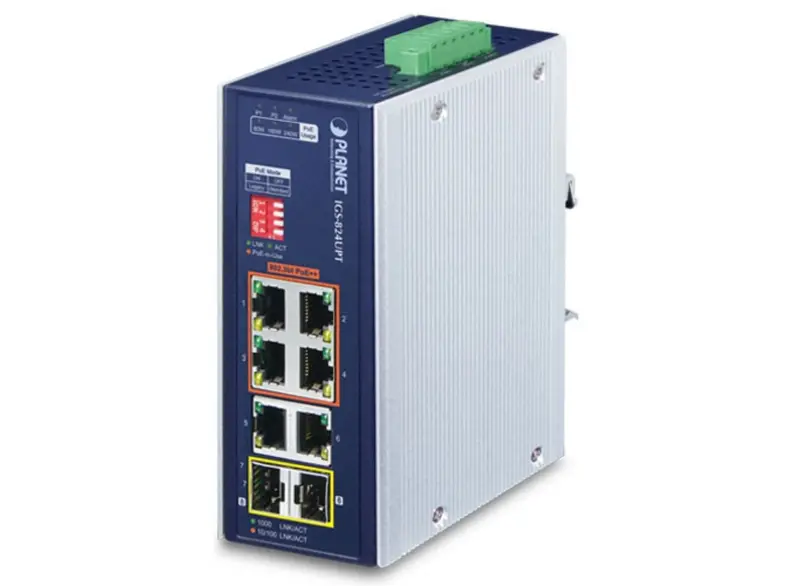 Planet Igs-824Upt Industrial 4-Port Poe++ Switch With Dual Rj45 And Dual Sfp Uplinks 1