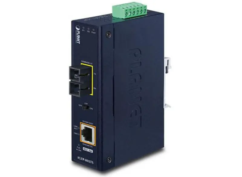 Planet Igtp-802Ts Industrial Media Converter — 1000Base-Lx To Gigabit Poe+ Copper With 802.3At Compliance 1